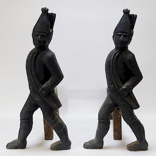 LG Cast Iron Hessian Soldier Fireplace Andirons