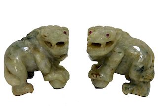 PR Chinese Qing Dynasty Carved Jadeite Foo Lions