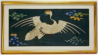 18C. Chinese Silk Kesi Textile Crane Embroidery