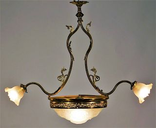 French Art Nouveau Brass Hydrangea Chandelier