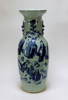 Chinese Qing Blue & White Porcelain Baluster Vase