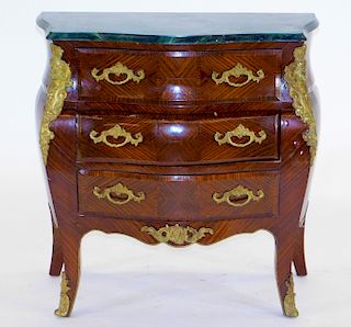 French Bombe Marble Top Three Drawer Chest