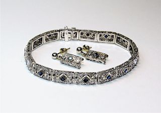 Art Deco Inspired 14K Gold Bracelet & Earrings