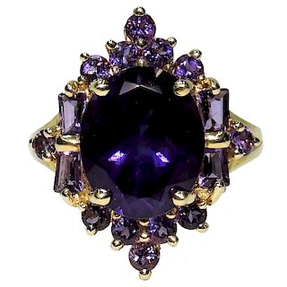 10K Yellow Gold Lady's Amethyst Cluster Ring