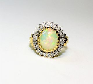 10K Yellow Gold Faux Opal Diamond Ring