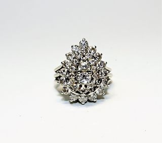 14K White Gold Pear Shape Diamond Cluster Ring