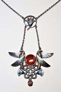 Egyptian Revival .800 Silver Bird Snake Necklace