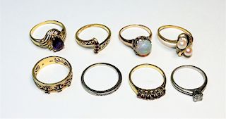 8 Vintage14K Gold Estate Diamond Stone Ring Group