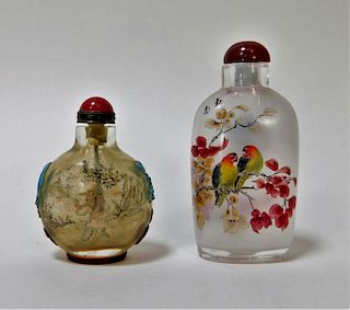 2PC Chinese Painted Glass Avian Snuff Bottles