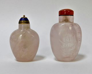 2PC Chinese Rose Quartz Hardstone Snuff Bottles