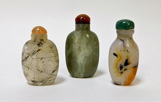 3PC Chinese Carved Hardstone Agate Snuff Bottles