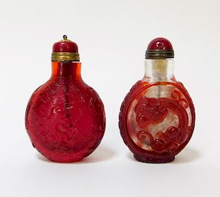 2PC Chinese Red Peking Glass Snuff Bottles
