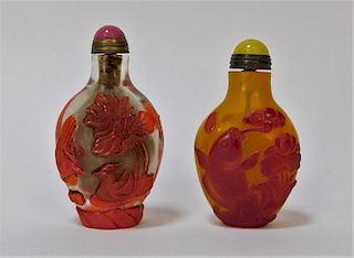 2PC Chinese Polychrome Peking Glass Snuff Bottles