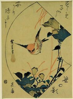Utagawa Hiroshige Fan Form Woodblock of a Bird