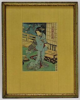 Utagawa Kunisada Interior Woodblock of Geisha