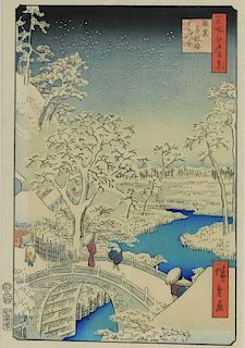 Utagawa Hiroshige Nocturnal Winter Bridge Print