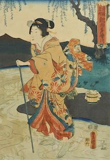 Kunisada Utagawa Ukiyo-e Geisha in a River Print