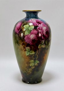 LG American Belleek Pink Rose Vine Thorn Vase