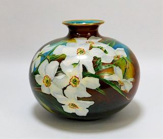 American Belleek White Flowers Globular Vase