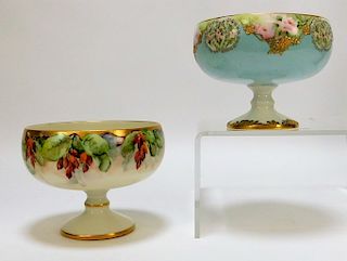 2 American Belleek Porcelain Floral Center Compote