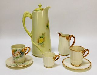 7PC American Belleek Gilded Dragons Teacups