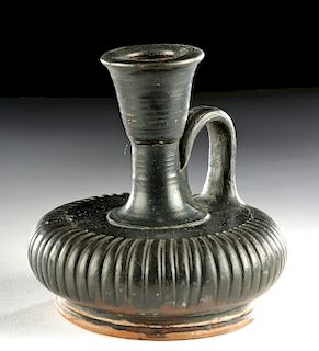 Greek Apulian Black-Glazed Pottery Squat Lekythos