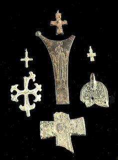 7 Byzantine / Medieval Bronze Crosses & Cross Fragments
