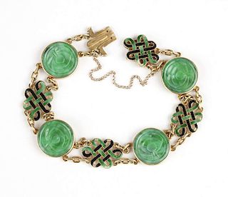An Art Deco jadeite and enamel bracelet, Tiffany
