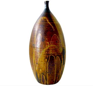 1970s Peters Abstract American Modernist Glazed Stoneware Bottleneck Vase