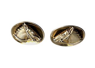 1960s European Silver Vermeil Equestrian Horse Head Cufflinks