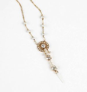 An antique diamond, gold and pearl necklace