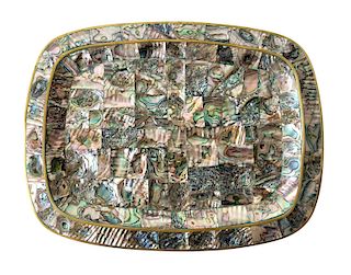 Mexican Modernist Abalone Shell Brass Inlay Mexican Modernist Tray