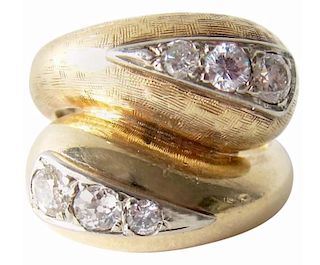 1960s Textured Gold Diamond Bypass Cocktail Ring