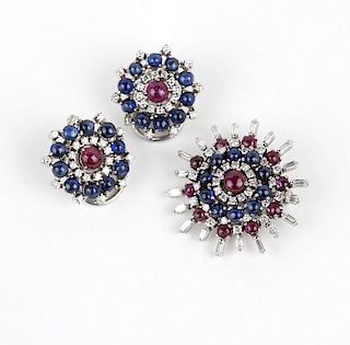 A set of sapphire, ruby and diamond jewelry