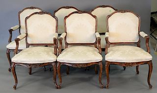 Set of six Louis XV style fauteuils, newly upholstered. ht. 40 in.