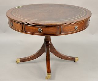 Large mahagony drum table with leather top, ht. 29 1/2 in., dia. 44 in. 