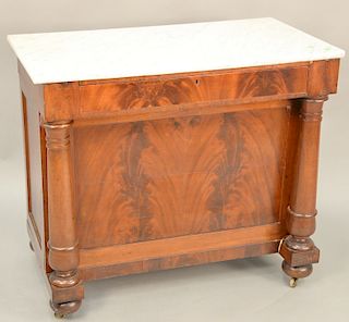 Empire mahogany server with marble top and side door opening to drawers, ht. 33 in., wd. 37 1/2 in. 