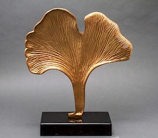 Gingko Leaf Modern Gilt Metal Table Sculpture