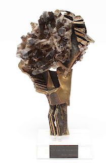 E Fuhrman "Man & Elements" Bronze Geode Sculpture