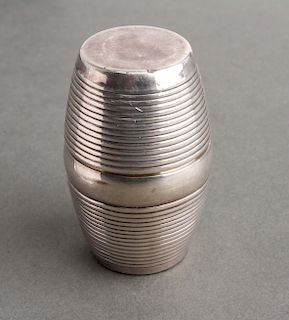 Silver Barrel-Form Nutmeg Grater Box, 18th C.