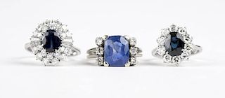 A group of three sapphire and diamond rings