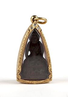 A gold cased Thai Buddha pendant with gold chain