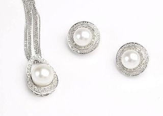 A group of cultured pearl and diamond jewelry