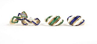 A group of four enamel and gold rings
