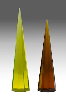Art Glass Octagonal Obelisk Sculptures, Group of 2
