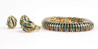 A set of enamel and gold jewelry