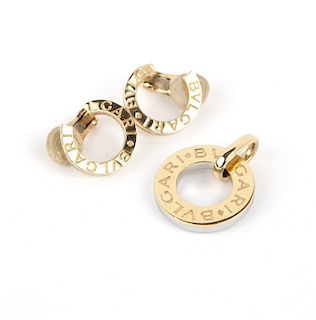 A pair of gold circle earclips & pendant, Bulgari