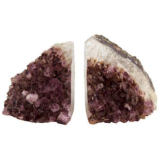 Amethyst & Rock Crystal Geode Bookends, Pair