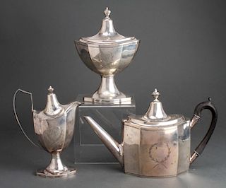 John Sayre American Silver Tea Set, 3 Pcs C. 1795