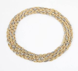 A tri-tone gold woven collar necklace
